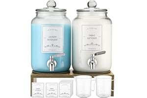 CYYKDA 2-Pack Glass Laundry Detergent Dispenser with Stand, 106oz Leak-Proof Glass Fabric Softener Dispenser- Laundry Soap Dispenser-Reusable Container for Kitchen & Bathroom Storage