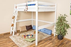 STEINER SHOPPING Hochbett Andreas Buche massiv weiß lackiert, inkl. Rollrost, Maße 140 x 200 cm