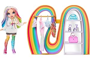 RAINBOW HIGH Coffret Amaya's Rainbow Closet - avec Poupée Rainbow Exclusive, Tenue, Chaussures, Sacs À Main, Cintres, Porte-vêtements, Étagères, Cadeau Amusant dès 4 Ans