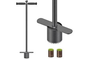 Dolibest Blumenzwiebel Pflanzwerkzeug, 83cm Zwiebelpflanzer Langstiel Tulpen Narzissen Garten Werkzeug 9cm Tiefe Rasenstopfer Scharfe Verzahnung mit Schubstange Bodenlöserfür für Verdichtete Erde