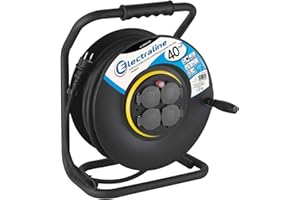 Electraline 20868129D Rallonge Prolongateur électrique IP44 Profesionnelle 40 m avec enrouleur Noir - Section 3G2,5 mm²