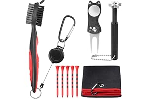 ‎VINTEAM VINTEAM 5-teiliges Golf-Reinigungsset Golftuch, Golfschlägerbürste mit Rillenreiniger, faltbares Pitchgabeln, Golfreinigung Schärfer und 83mm Golf-Tee-Halter X5 für Schlägerflächen und Rillen