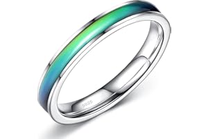 Adramata Anillo Plata de ley 925 para Mujer Hombre Anillo de Humor con Cambio de Color Anillo Hecho a Mano 3/4MM Alianzas de Boda de Compromiso Promesa Anillos para Parejas Plata Anillo Mujer
