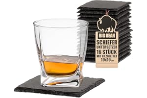 BigDean Schiefer Untersetzer Set 16 teilig 10x10 cm quadratische Tisch-Untersetzer Servierplatten - 4 Gummifüße zum Schutz