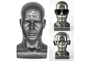Davinona Silver Grey Professional Male PVC Mannequin Head Dissplay Doll Head Stand Dummy Realistic Head Manikin Head for Display Headset, Headphone, Game Console, Hats, Wigs Jewellery (L90SG)