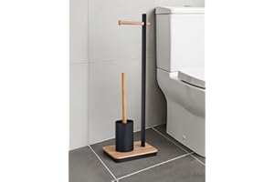 IlGruppone Piantana Portarotolo Cartaigienica Scopino Water Incluso Accessori WC Spazzolino Bagno Porta Rotoli Antiruggine umidità Accessori Moderni Bagno - Legno