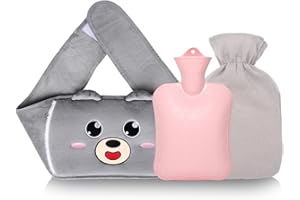 3 in 1 Borsa Dell'acqua Calda,VOTUKU Borsa Acqua Calda Peluche da 1L,con Copertura in Vita+Morbida Copertura in Peluche,per Alleviare i Dolori Muscolari, Mestruali e Articolari (orso)