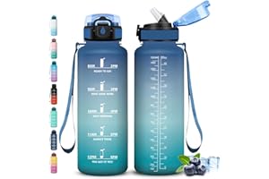 Grsta Borraccia 1,5 litri, Borraccia con Cannuccia, Senza Perdite, Borraccie Palestra, Facile da Pulire, Bottiglia Graduata, Con Slogan Motivazionale, Borracce per Fitness, Campeggio, Viaggio