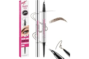 BEAUTY GLAZED Stylo à sourcils incurvé, crayon à sourcils 2-en-1 à double extrémité avec pointe micro à 2 griffes et pointe ultra fine, pour créer des sourcils naturels comme des cheveux (#02 BRUN)