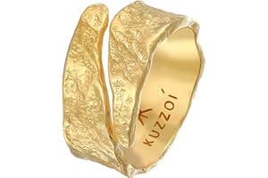 Kuzzoi Męski pierścionek o artystycznej strukturze, z litego drewna (12 mm), pozłacany srebrem wysokiej próby 925, srebrny pierścionek młotkowany, złoty pierścionek dla mężczyzn, rozmiar pierścionka 60 – 66, 0604852121