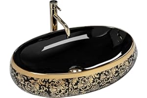Rea Lavabo sobre Encimera Meryl Lavabo de baño Negro/Dorado 600 x 405 x 145 mm Cerámica (Negro/Dorado)