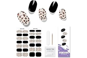 DUKASOU 28 tiras de gel semiendurecido para uñas, pegatinas de uñas de gel de calidad de salón de belleza, tiras de esmalte de uñas duraderas para mujeres, niñas, niños (Negro)