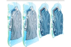 TAILI Bolsas de Almacenamiento al vacío para Colgar, 4 Paquetes (2 Largas 135x70cm y 2 Cortas 105x70cm), Azul Bolsas Vacio Ropa para Trajes, Abrigos, Chaquetas, al Vacio Ropa