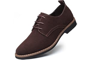 HALFWORD Men's Suede Leather Oxford Shoes Classic Lace Up Business Casual Shoes