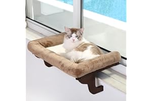 Zakkart Cat Perch for Window Sill with Bolster - Orthopedic Hammock Design with Premium Hardwood & Robust Metal Frame - Cat Window Seat for Large Cats and Kittens - Dark Stained Wood Brown Bed, 24''W