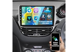 NHOPEEW Autoradio 4 + 64G pour Peugeot 2008/208 2012-2018 - Android 13 Carplay sans Fil et Android Auto - Écran tactile 9 Pouces avec DSP WiFi GPS/Mirror Link + Caméra de recul AHD et Microphone