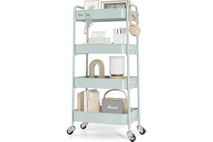 KINGRACK Chariot de rangement en métal à 4 niveaux sur roulettes, pour livres de beauté, thé, art du thé, pour la maison, la salle de bain, la cuisine, le linge, pas besoin de vis, chariot utilitaire