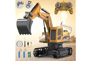 LioMaxi 1:22 Scala 11 Canali 3 in 1 Escavatore Telecomandato per Bambini,Escavatori Radiocomandato con Pala in Metallo,Escavatore Idraulico con luci e Suoni e Spray,Regali per Bambini dai 4-7Anni