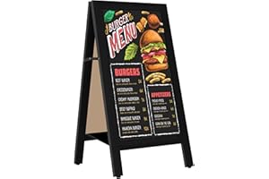 VAIIGO Chevalet Publicitaire Ardoise Magnétique 45x105 cm - Tableau Noir Double Face en Bois Pliable avec Support Central et Anti-Basculement - Pour Restaurant, Café, Bar, Magasins Extérieur - Noir