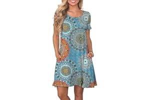 AUSELILY Femmes Robes D'été à Manches Courtes Décontracté T-Shirt Robe Ample Courte Robe avec Poches