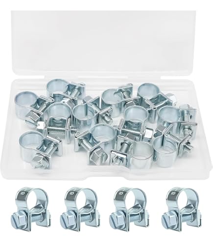 32-Pack 1/8 Mini Fuel Line Clamps – 5/16 To 13/32 Inch (8-10mm) Adjustable Zinc-Plated Hose Clamps For Automotive, Truck, Diesel/Petrol