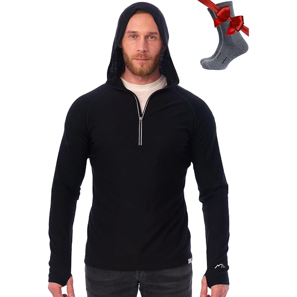 Pull à Capuche Homme 100% Laine Mérinos - Sous-vêtement Thermique, Coupe Ajustée, Chaussettes Incluses - 5