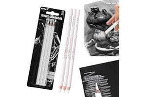 GENERIC 3 Pack Sketch Pencils & White Charcoal Pencil- Professional White Pencils Drawing Set, Charcoal Sketch Supplies for Shading Blending, Highlight Chalk for Artist Beginner Student