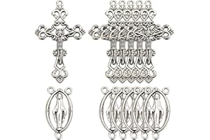 SUNNYCLUE 1 scatola 40 pezzi Ciondoli Crocifisso In Argento Ciondoli Croce Rosario Vintage Lampadario Ovale In Metallo Pasquale Collegamenti Connettori In Lega Ciondolo per Gioielli Creazione di Ciond