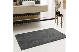 ‎WECON HOME Moderner Chenille Badteppich von WECONhome Basics - rutschfest, Waschbar, Saugfähig - Stilvoll für jedes Badezimmer – Balu (80 x 150 cm, grau anthrazit)