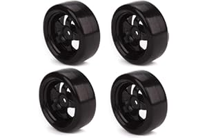 Mxfans 65mm OD Black Plastic 5 Spoke Wheel Rims & Smooth Tires for RC 1: 10 On-road Racing Car & Drift Car Pack of 4