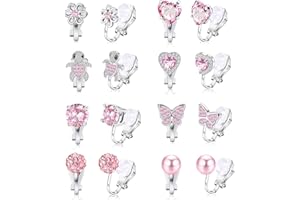 KWJEIULSOQ Ohrclips Mädchen Clip Ohrringe 8 Paar Ohrclips Kinder Ohne Ohrlöcher Clip on Ohrringe Mädchen mit Schmetterlinge Blumen Liebe Schildkröten Hypoallergene Ohrclips für Kinder Mädchen Geschenk