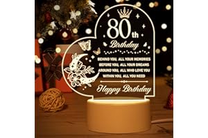 VETBUOSA 80th Birthday Gifts for Women Men, 80 Years Old Birthday Gifts Night Light, 1943 80th Birthday for Grandma, Grandad, Great-grandparents, Father, Mother, Husband, Wife Anniversary Ideas Night Lamp