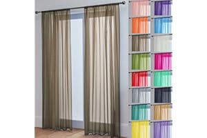 John Aird Lucy Voile Curtains - Rod Pocket Slot Top - Pair Net Curtains - 2 Panels (Mocha, W 58" x L 90")