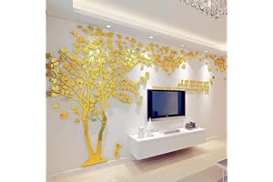 GUANGMU Stickers Muraux Arbre - Stickers 3D DIY Mural Autocollants Arts Décoration de la Maison pour le Salon Chambre Cadeau de Noel Garderie Sticker (Or Gauche,XL-400 * 200cm)