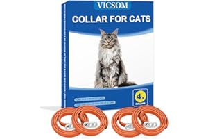 VICSOM Collare Antiparassitario per Gatti, Collare Antipulci Gatto, Collari Antiparassitari per Gatti, 8 Mesi di Protezione Naturale Collare Gatto Antiparassitario Regolabile Impermeabile 18.8In Arancia 4Pcs