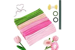 GENERISCH Pfeifenreiniger Pfeifenputzer zum Basteln Blumen: 500 Pfeifenreiniger Blumen Set mit 20 grünen Gel-Blumenstäben, Pipe Cleaner Flower Set für handgefertigte Blumensträuße und DIY-Dekorationen (Rosa)