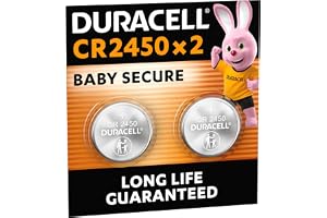 DURACELL CR2450 Litowe Baterie Pastylkowe, 2-pak, 3V, CR2450 | Długie Działanie - Do Kluczy Samochodowych, Urządzeń Domowych, Wag Kuchennych, Termometrów - Opakowanie Baby Secure