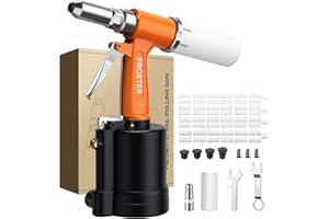 Proster Remachadora Neumatica con 500pcs Remaches Pistola Remachadora de Aire Hidraulica con 4 Boquillas 2.4mm/3.2mm/4.0mm/4.8mm para Remaches de Hierro Aluminio Acero
