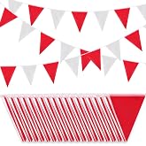 66ft Waterproof Pennant Banners 52pcs Triangle Pennant Banner Reusable Polyester Fabric Red White Flag for Party Decoration