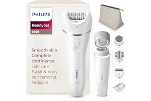 Philips Beauty Set série 9000 – ensemble tout-en-un pour le corps, le visage et les pieds, épilateur électrique sans fil, utilisation sur peau sèche ou mouillée, 6 accessoires, modèle BRE770/92
