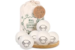 DONGQI Bolas de Secadora de Lana, Bolas de Secadora hipoalergénicas, Reutilizable, Secado más rápido, Reducción estática y Suavizante de Telas Naturales Paquete de 6 XL