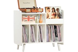UODERS Record Player Stand, Large Record Player Table Cabinet with Open Vinyl Storage and Display Shelf Holds up to 350 Albums, Mid Century Wood Turntable for Living Room, Bedroom