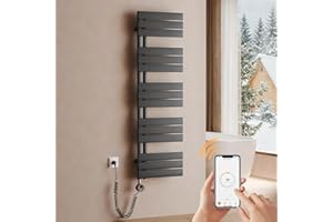 S'AFIELINA Scaldasalviette elettrico bagno WiFi 1320×400 mm (A×L), termoarredo elettrico bagno con termostato, programmabile e display LCD, 600 W, scaldasalviette a basso consumo, Antracite