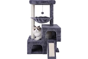 TWDEPART Cat Tree Tower for Indoor Cats, Activity Centre Cat Tower with Two Cat Condos Hammock and Scratching Posts, Grey…
