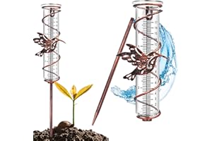 IWTBNOA Chubasquero para exteriores, con estaca de tierra, pluviómetro de cristal con escala clara, chubasquero en espiral de colibrí, medidor de agua, aguja, decoración para jardín, césped, terraza