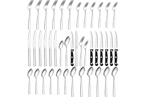 Besteck Set 36-teiliges für 6 Personen, Wildone Premium Edelstahl hochglanzpoliertes Besteck-Set, langlebiges für die Küche zu Hause, inklusive Gabel-Messer-Löffel-Set