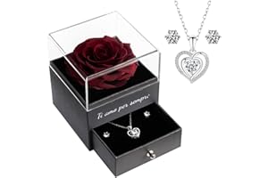 Yamonic Rosa Eterna Regalos Originales para Mujer,Rosa Eterna Natural Preservada con Collar y Pendientes de Plata de Ley 925,Flore Preservada Regalo Navidad San Valentin Dia de la Madre Cumpleaños