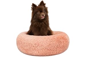 lionto Donut bed for dogs and cats, fluffy round dog bed for small and large pets, Ø 40 cm, soft cat bed made of cuddly plush, dog cushion with extra thick filling, pink