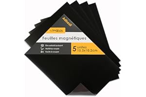 Longivia® 5 Feuilles Magnétiques Qualité Premium - Plaque Aimantée Adhésive Flexibles de 15.3cm x 10.2cm - Magnet Paper Personnalisable – Papier Autocollant épaisseur 0.5mm