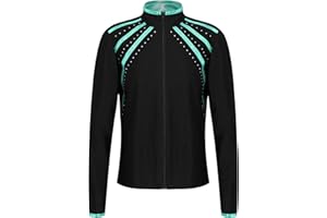 TiaoBug Kids Girls Athletic Track Jacket Striped Rhinestones Zipper Sweatshirts Dance Gym Yoga Running Workout Tops